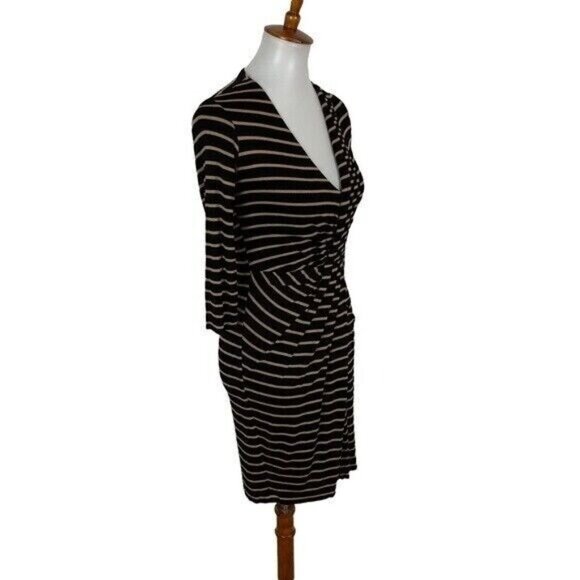 Bailey 44 Striped Bodycon Dress Small Brown Black 34 Sleeve Office Stretch - Picture 2 of 6